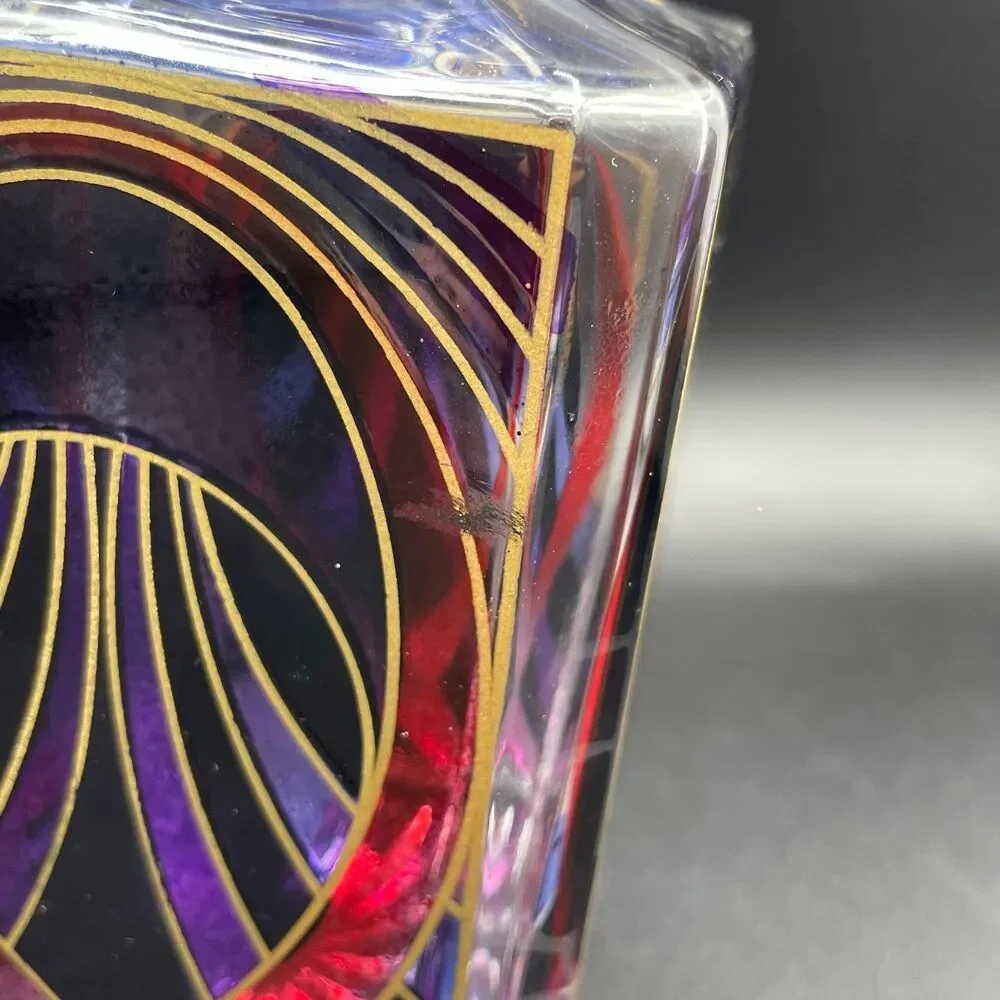 Vintage Pink & Purple Stained Glass Style Decanter - Breast Cancer Ribbon Motif